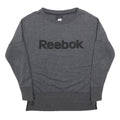 REEBOK Womens Grey Cotton Blend Crew Neck S Logo Print Sweatshirt Pullover
