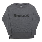 REEBOK Womens Grey Cotton Blend Crew Neck S Logo Print Sweatshirt Pullover