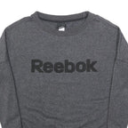 REEBOK Womens Grey Cotton Blend Crew Neck S Logo Print Sweatshirt Pullover