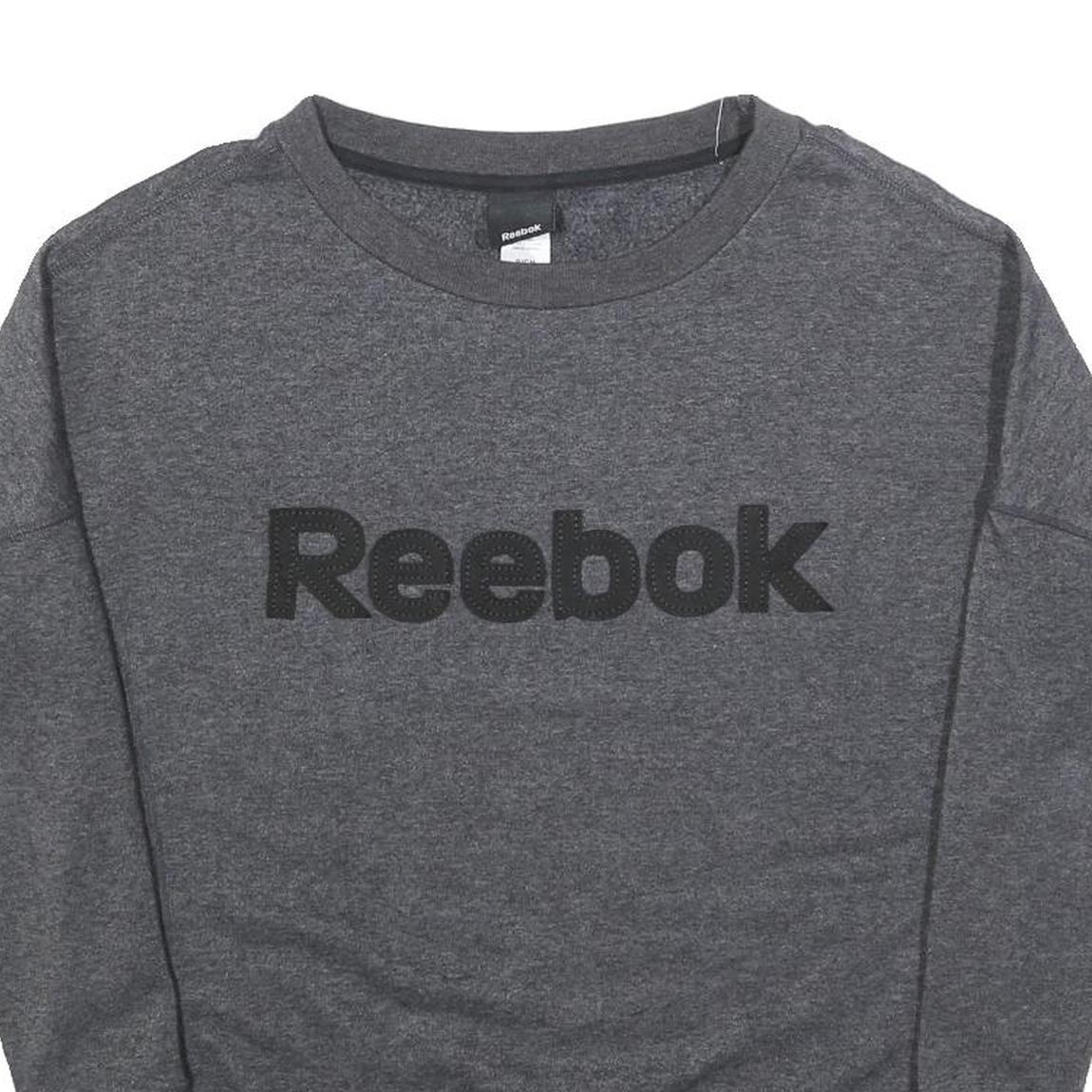 REEBOK Womens Grey Cotton Blend Crew Neck S Logo Print Sweatshirt Pullover