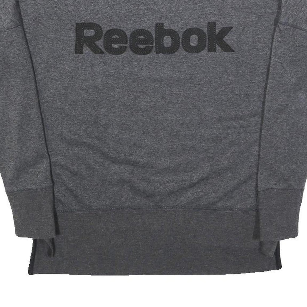 REEBOK Womens Grey Cotton Blend Crew Neck S Logo Print Sweatshirt Pullover