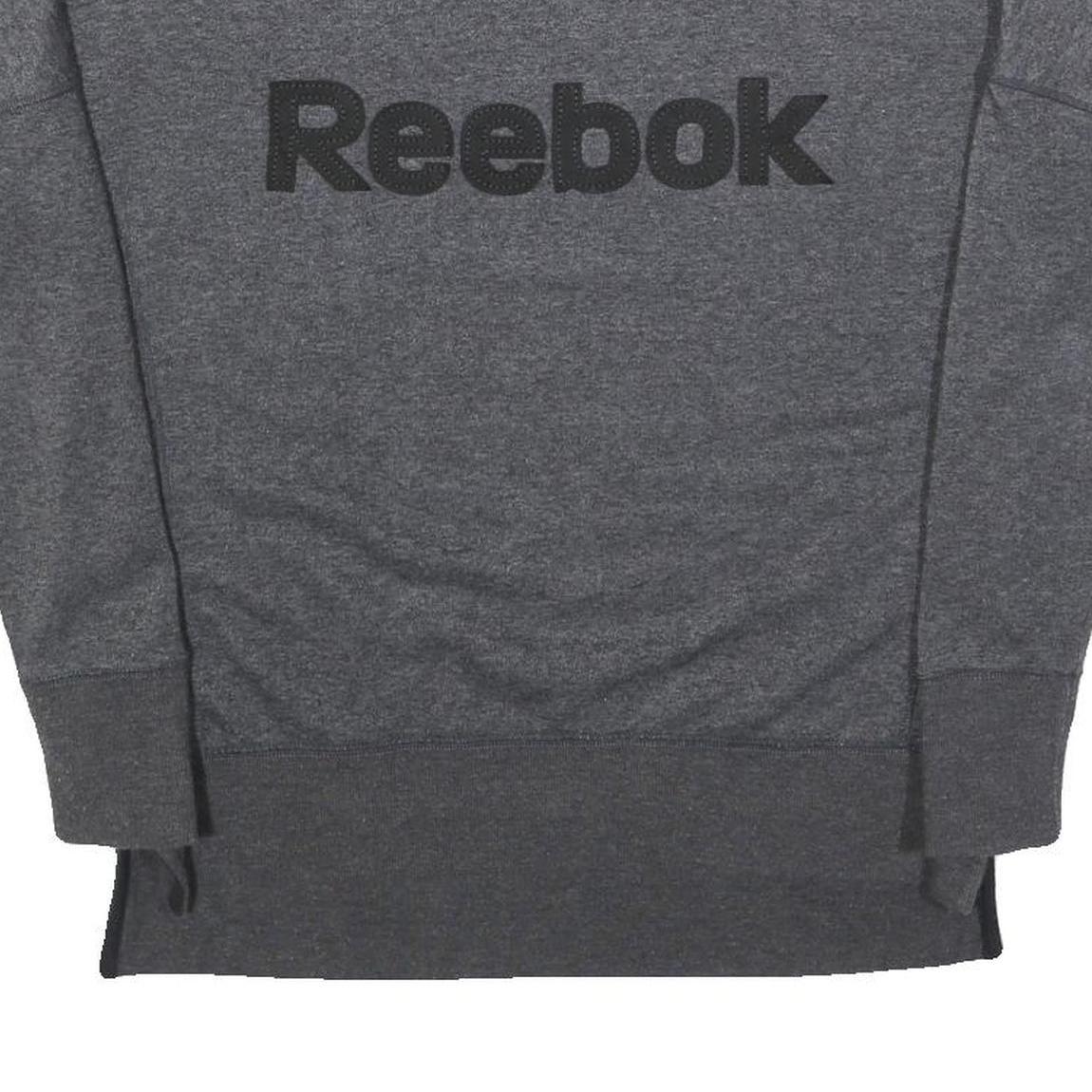 REEBOK Womens Grey Cotton Blend Crew Neck S Logo Print Sweatshirt Pullover