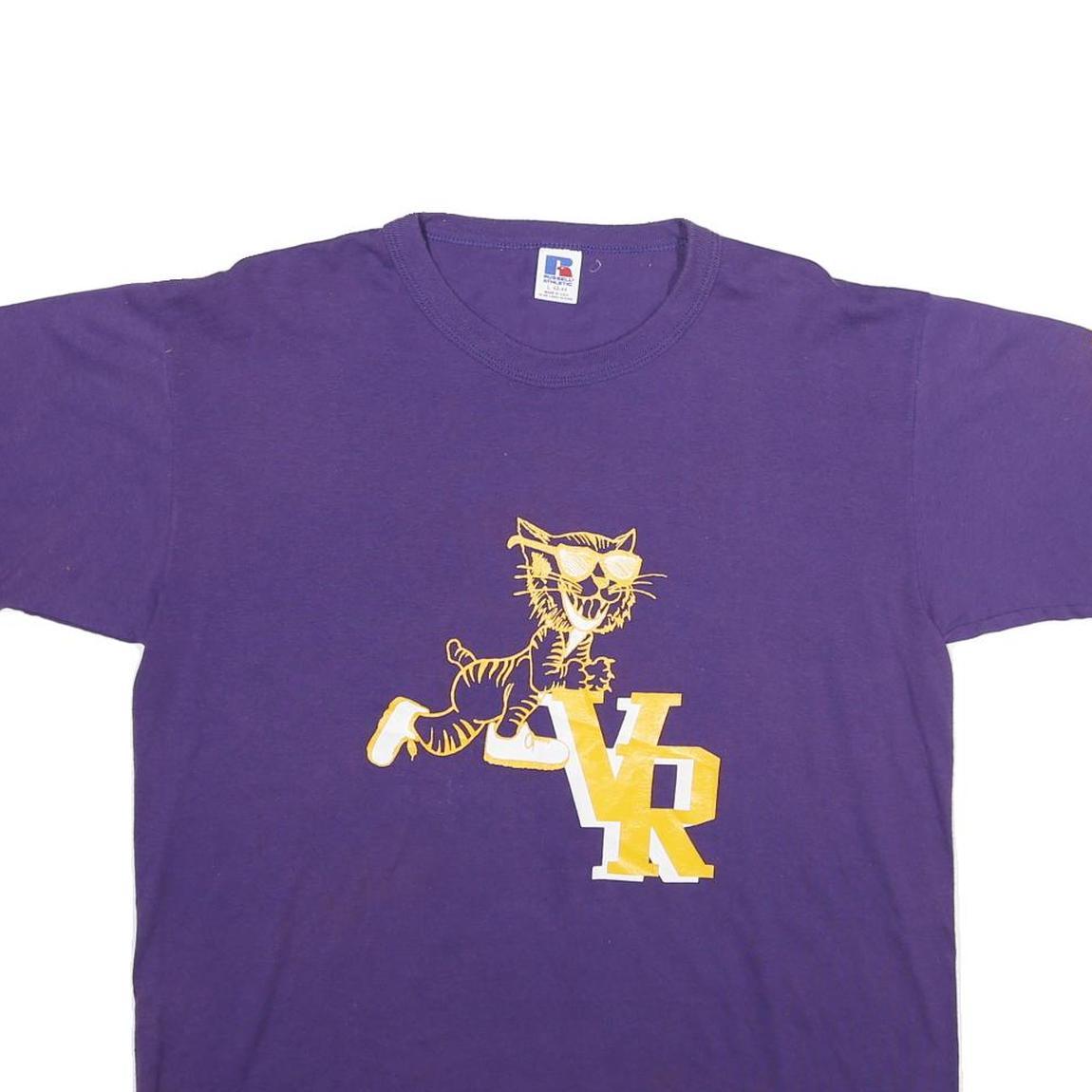 RUSSELL ATHLETIC Mens Purple L Cartoon Graphic T-Shirt Short Sleeve Crew Neck