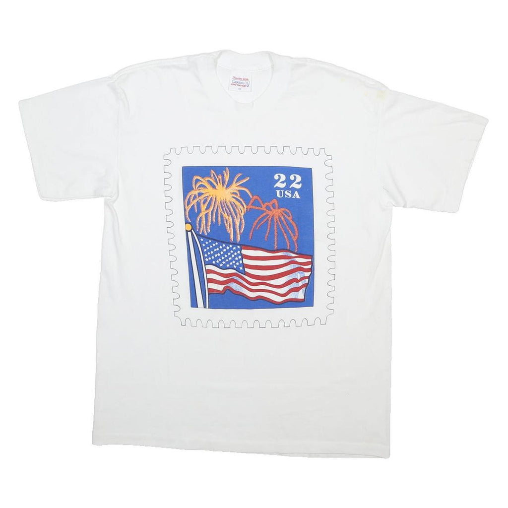 TENNESEE RIVER Mens White Graphic T-Shirt XL Short Sleeve Crew Neck USA Flag