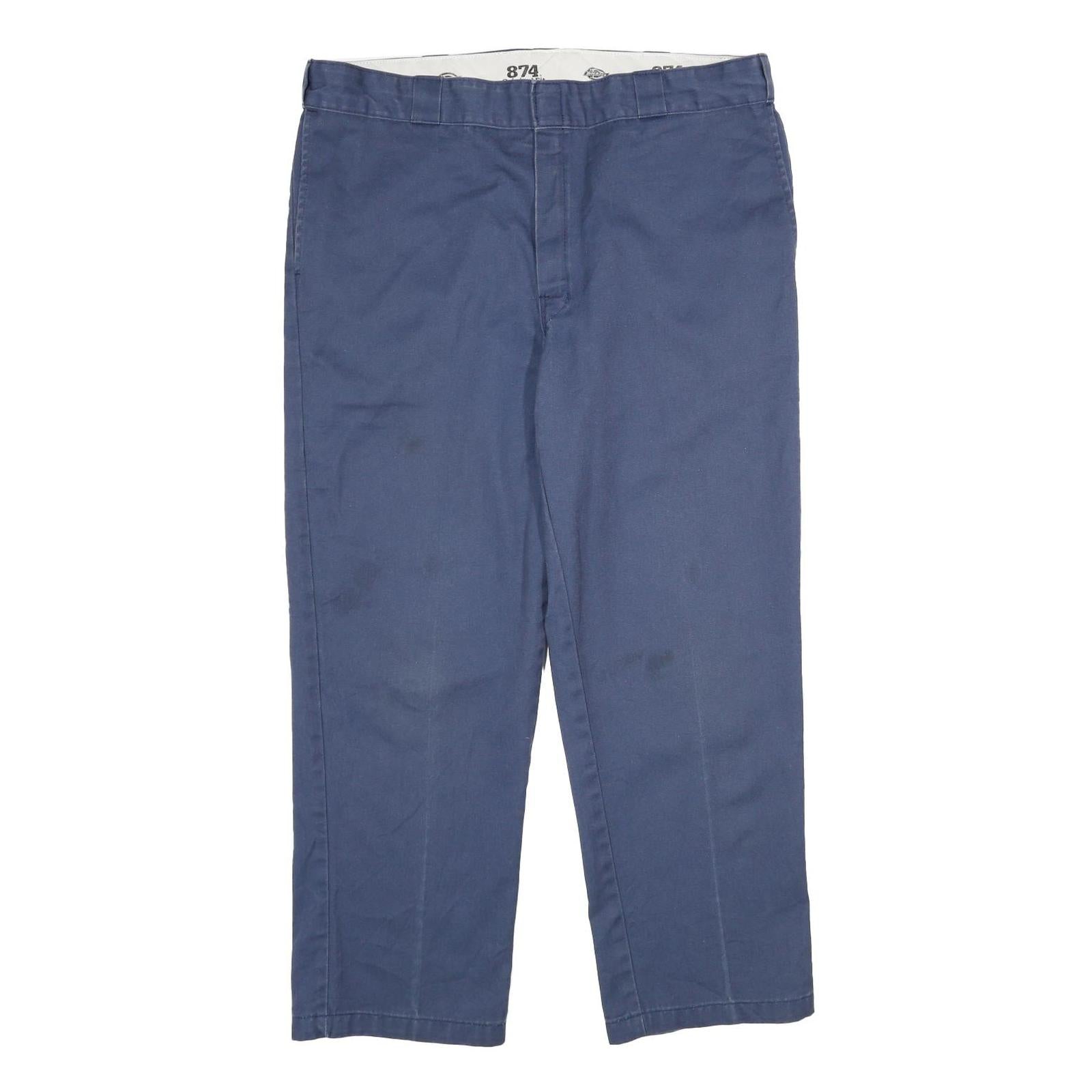 DICKIES Mens Classic Blue Trousers W40 L30 Zip Closure Straight Fit Workwear