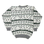 FUTURE TREND Mens White Grey & Green Patterned Cotton Blend Jumper Regular Fit S