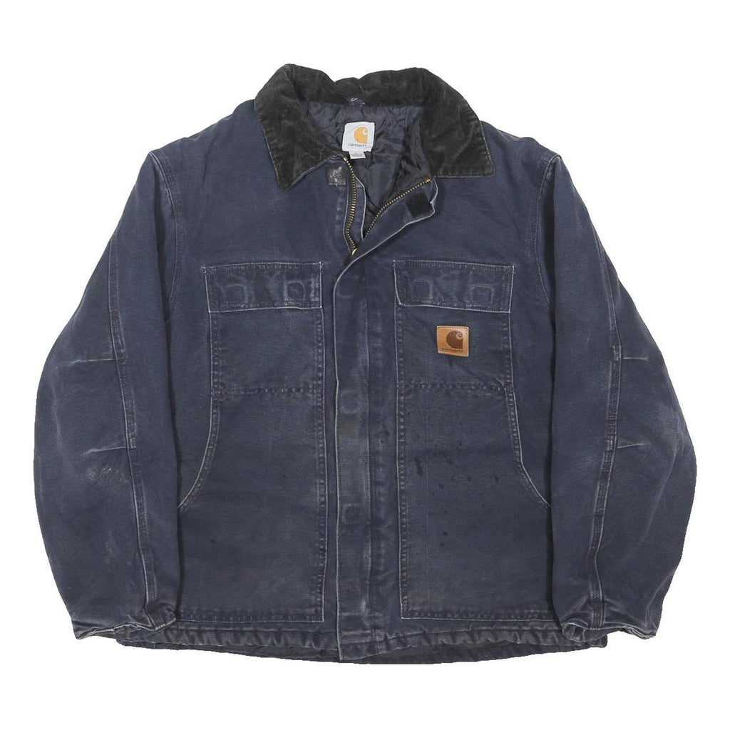 CARHARTT Mens Blue & Navy Workwear Jacket L Cotton Blend Canvas Relaxed Fit Zip