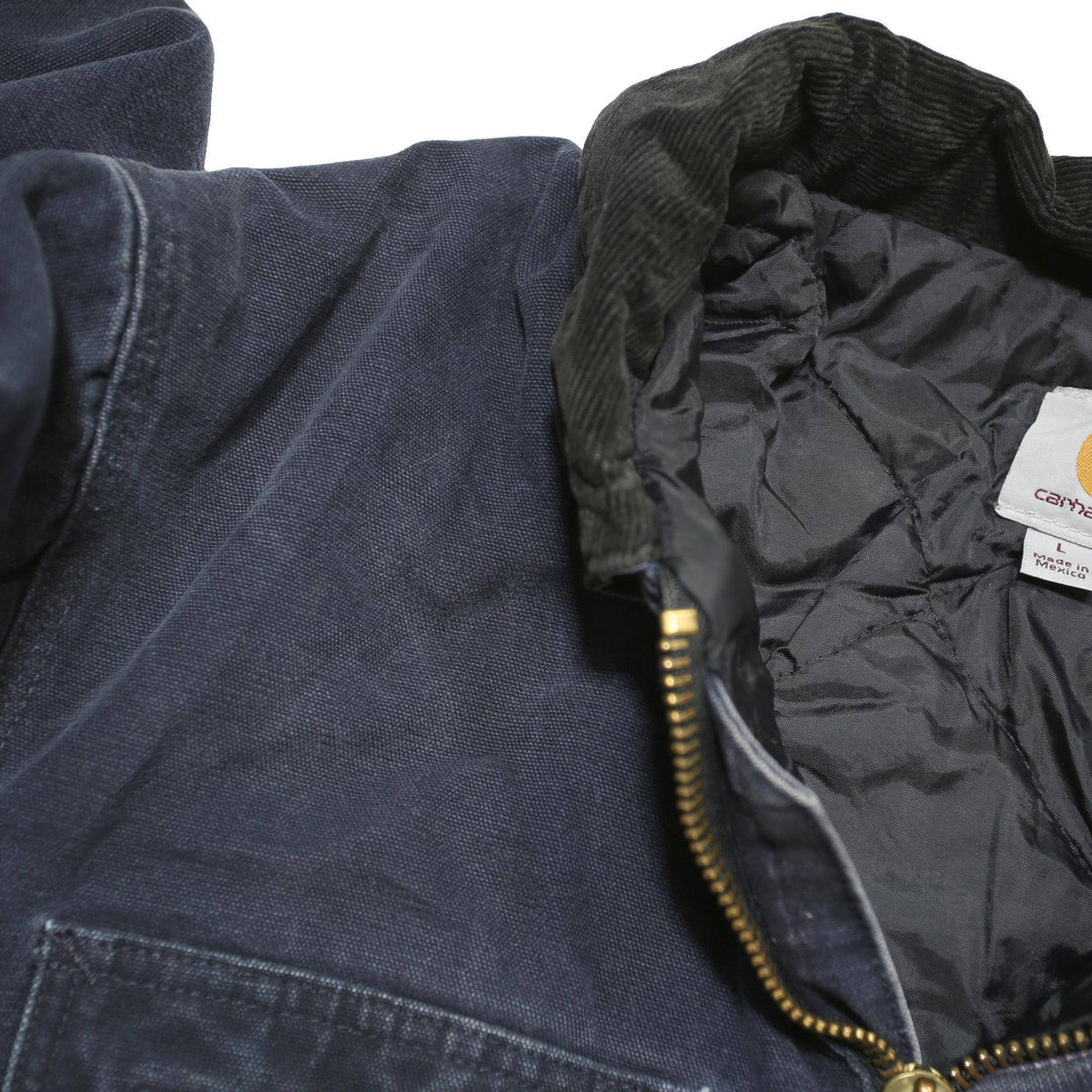 CARHARTT Mens Blue & Navy Workwear Jacket L Cotton Blend Canvas Relaxed Fit Zip