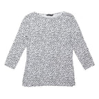 M&S Womens White & Black Printed Long Sleeve Round Neck Top UK 10 Cotton Blend