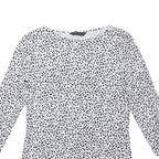 M&S Womens White & Black Printed Long Sleeve Round Neck Top UK 10 Cotton Blend