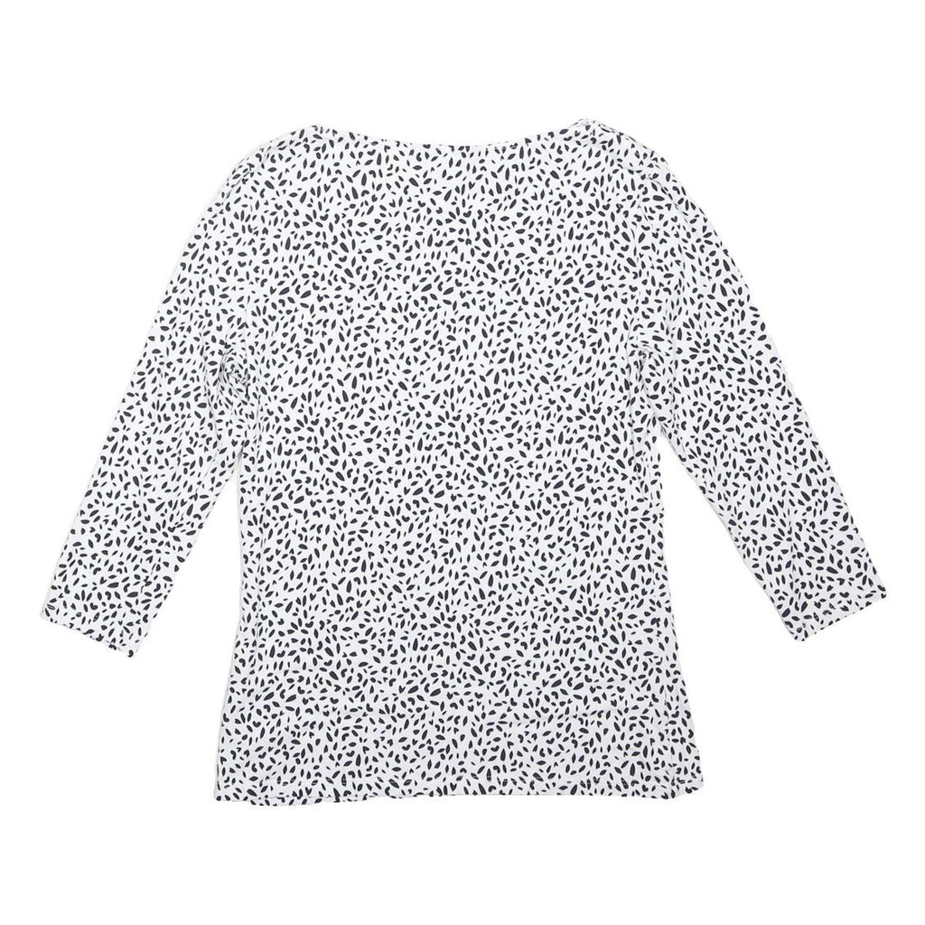 M&S Womens White & Black Printed Long Sleeve Round Neck Top UK 10 Cotton Blend