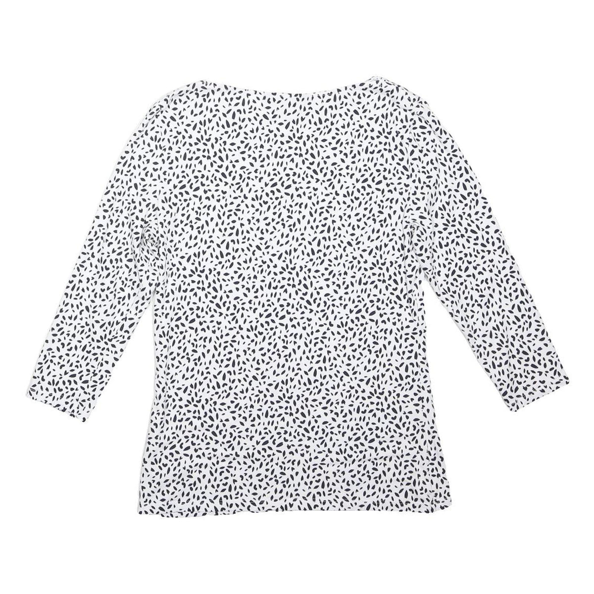 M&S Womens White & Black Printed Long Sleeve Round Neck Top UK 10 Cotton Blend