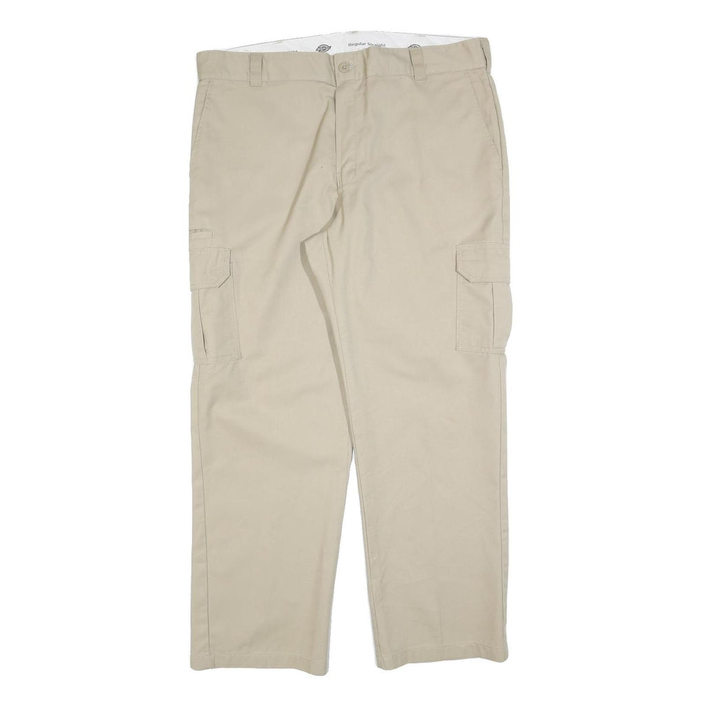 DICKIES Mens Cotton Blend Beige Regular Straight Cargo Trousers W40 L32 Workwear