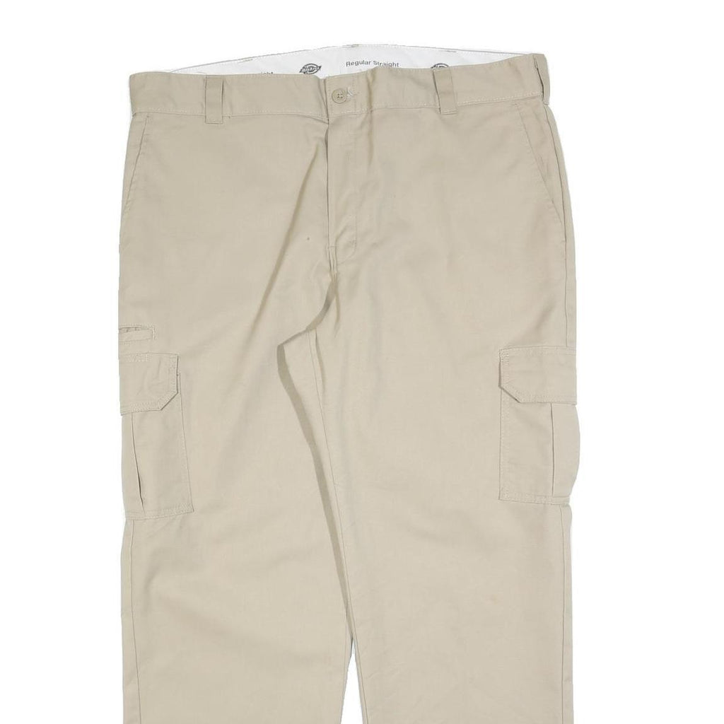 DICKIES Mens Cotton Blend Beige Regular Straight Cargo Trousers W40 L32 Workwear