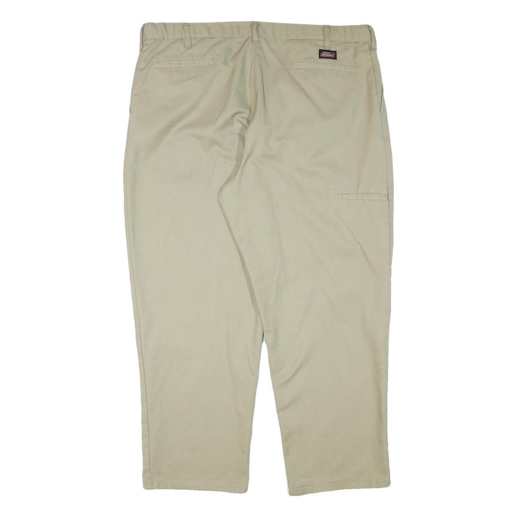 DICKIES Mens Cotton Blend Beige Relaxed Straight Trousers W40 L29 Workwear Zip