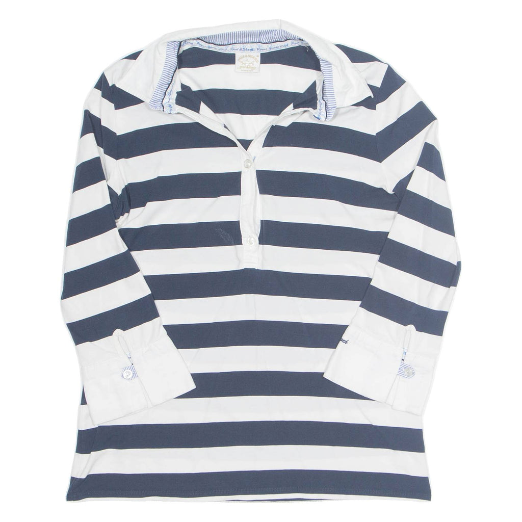 PAUL & SHARK Womens Printed Blouse White Collared Long Sleeve Striped M