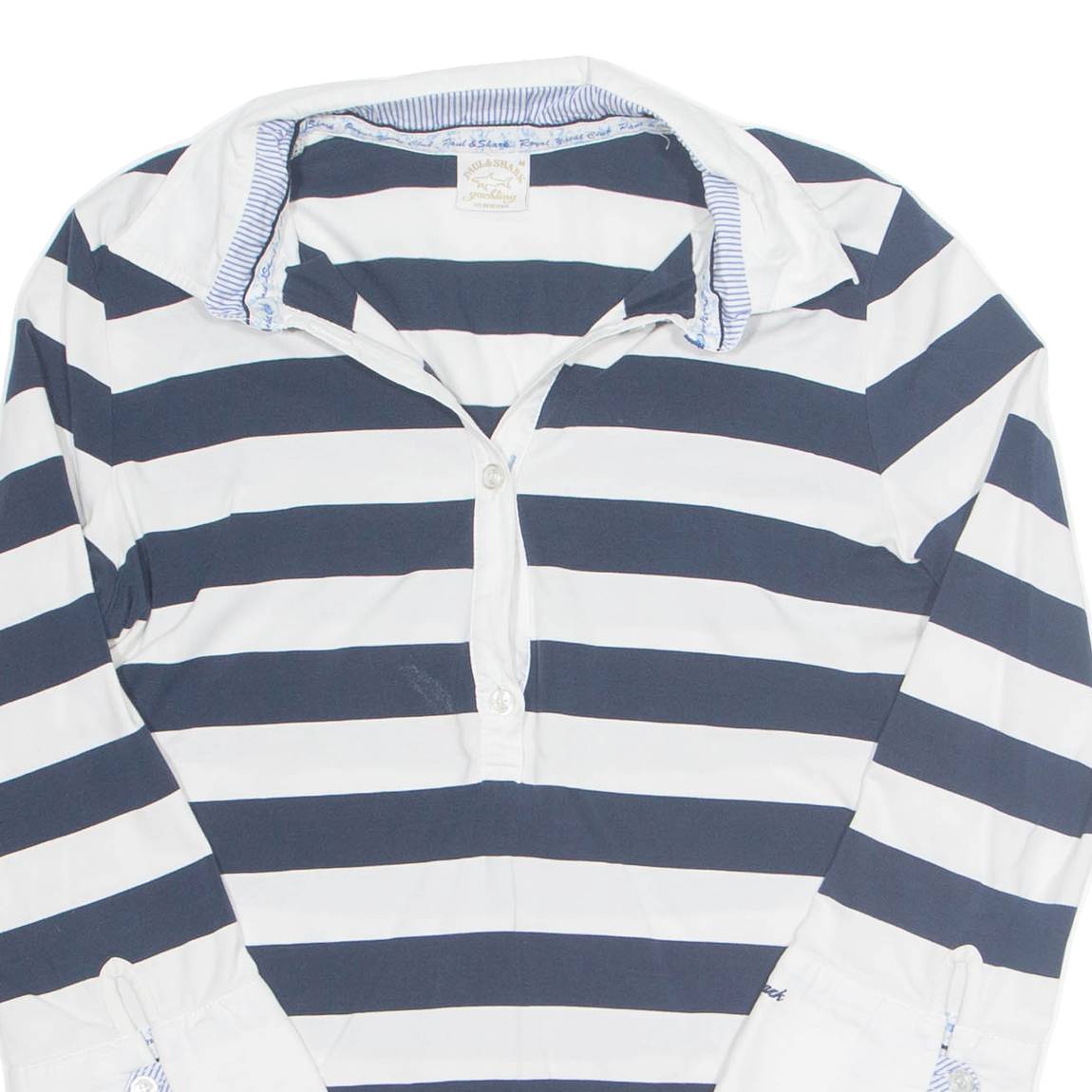 PAUL & SHARK Womens Printed Blouse White Collared Long Sleeve Striped M