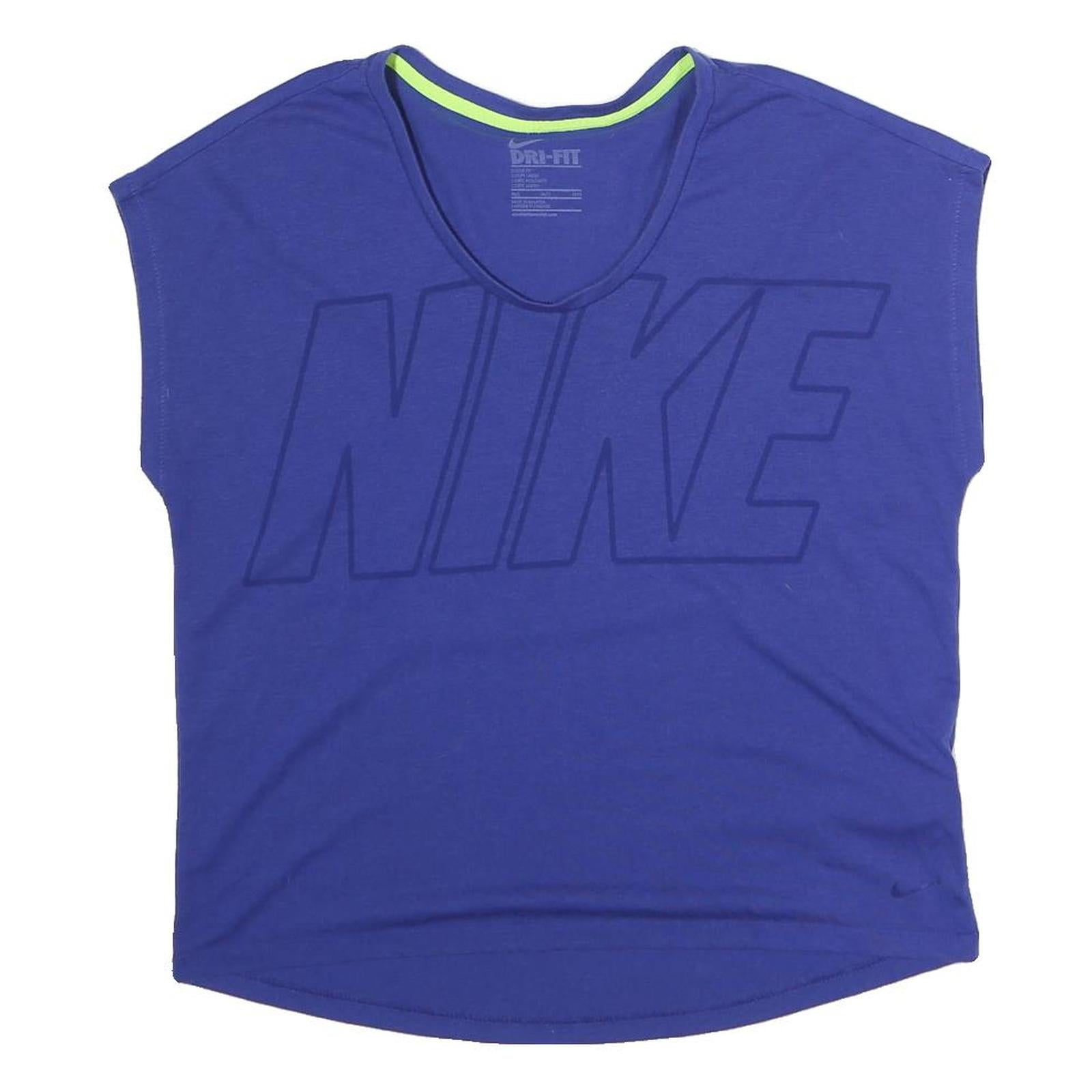 NIKE Womens Blue Graphic T-Shirt M Sleeveless V-Neck Sports Fitness