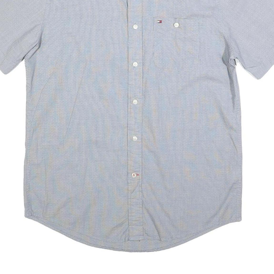 TOMMY HILFIGER Mens Blue Button-Down Short Sleeve Shirt S Cotton Classic Fit