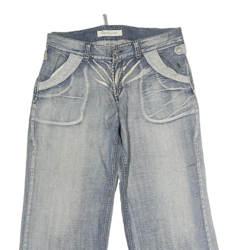 UPSET JEANS Mens Relaxed Wide-Leg Denim Light W36 L30 Distressed Cotton Zip