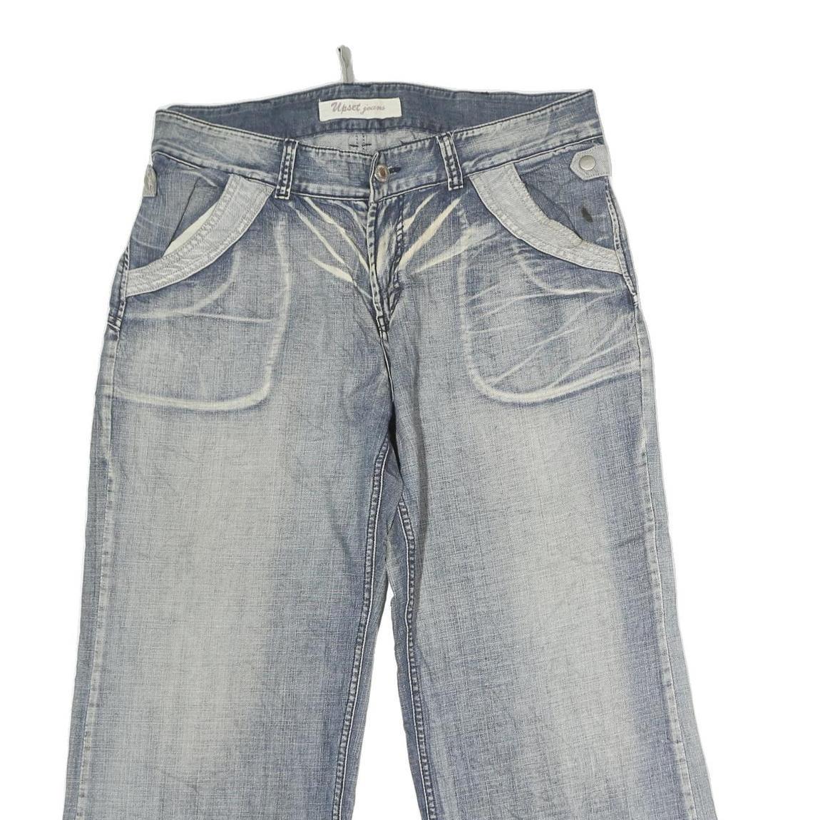 UPSET JEANS Mens Relaxed Wide-Leg Denim Light W36 L30 Distressed Cotton Zip