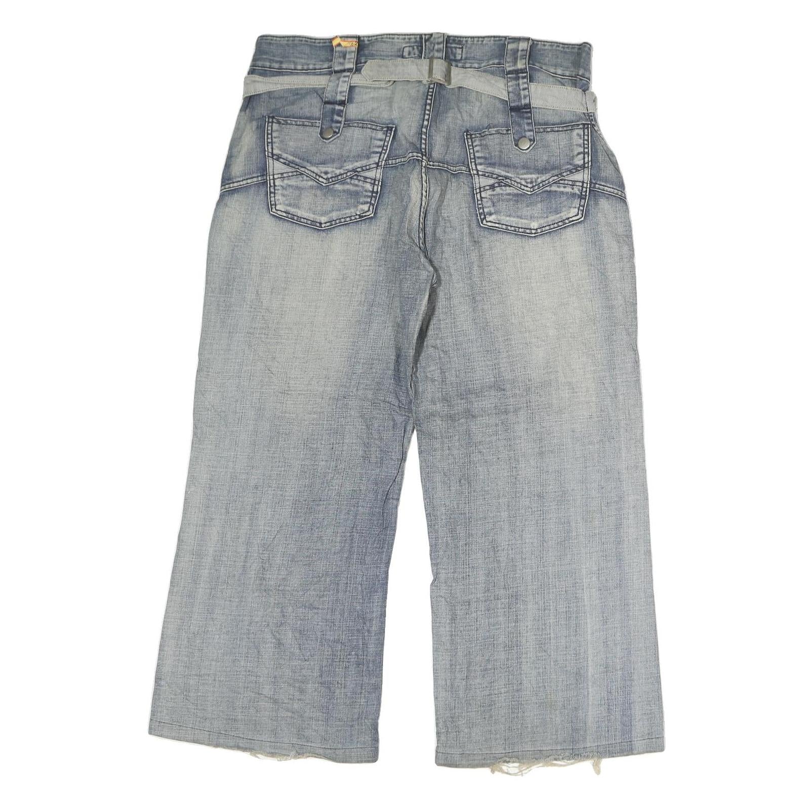 UPSET JEANS Mens Relaxed Wide-Leg Denim Light W36 L30 Distressed Cotton Zip