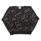 CAMPUS CLASSICS Womens Black Brown Floral Patterned Wool Blend Jumper L Comfort