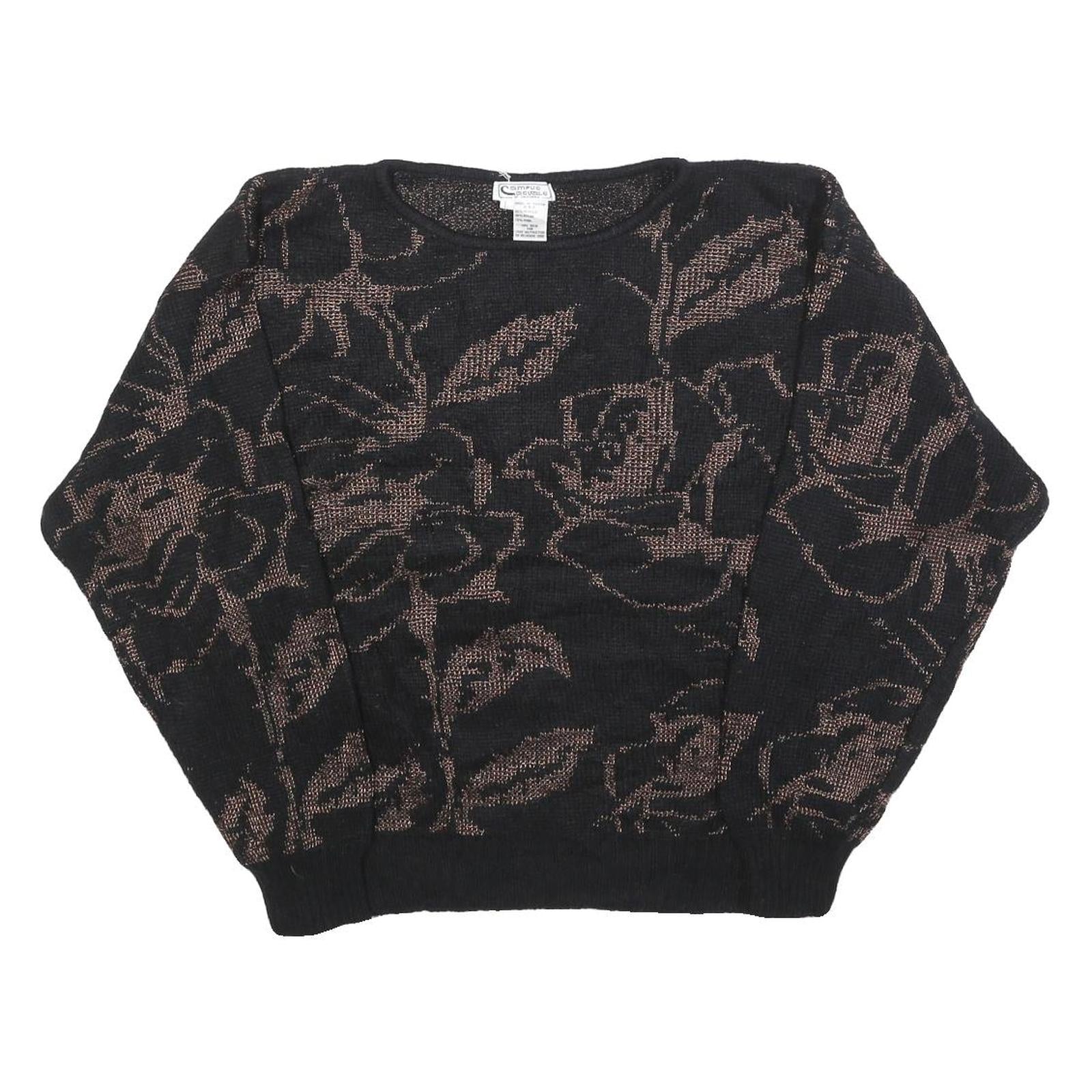 CAMPUS CLASSICS Womens Black Brown Floral Patterned Wool Blend Jumper L Comfort