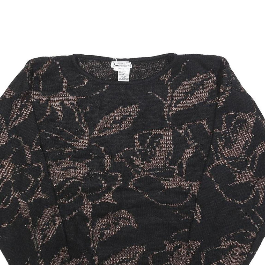 CAMPUS CLASSICS Womens Black Brown Floral Patterned Wool Blend Jumper L Comfort