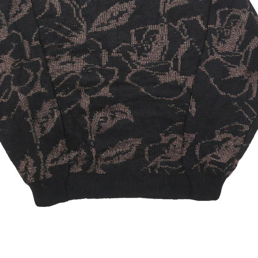 CAMPUS CLASSICS Womens Black Brown Floral Patterned Wool Blend Jumper L Comfort