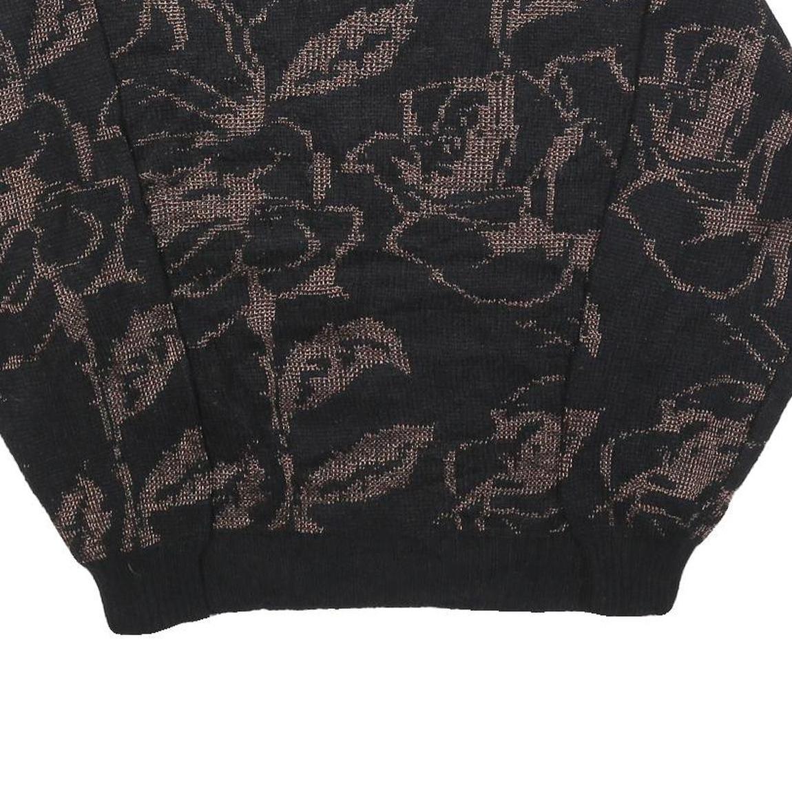 CAMPUS CLASSICS Womens Black Brown Floral Patterned Wool Blend Jumper L Comfort