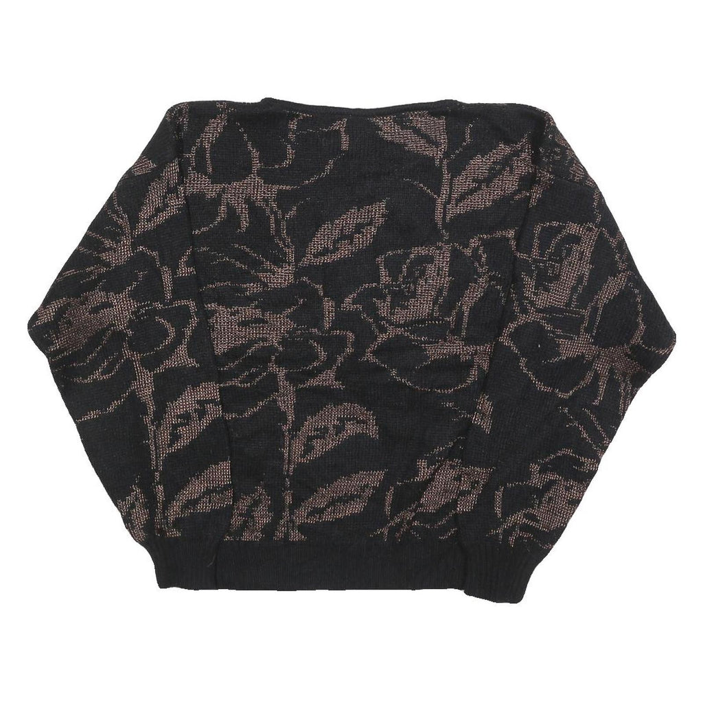 CAMPUS CLASSICS Womens Black Brown Floral Patterned Wool Blend Jumper L Comfort