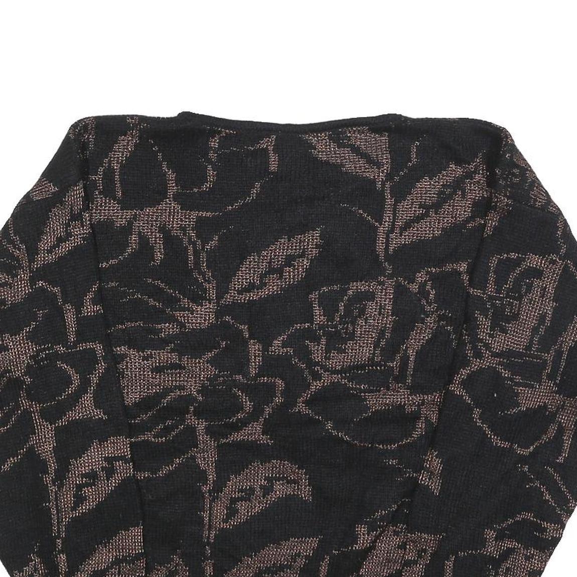 CAMPUS CLASSICS Womens Black Brown Floral Patterned Wool Blend Jumper L Comfort
