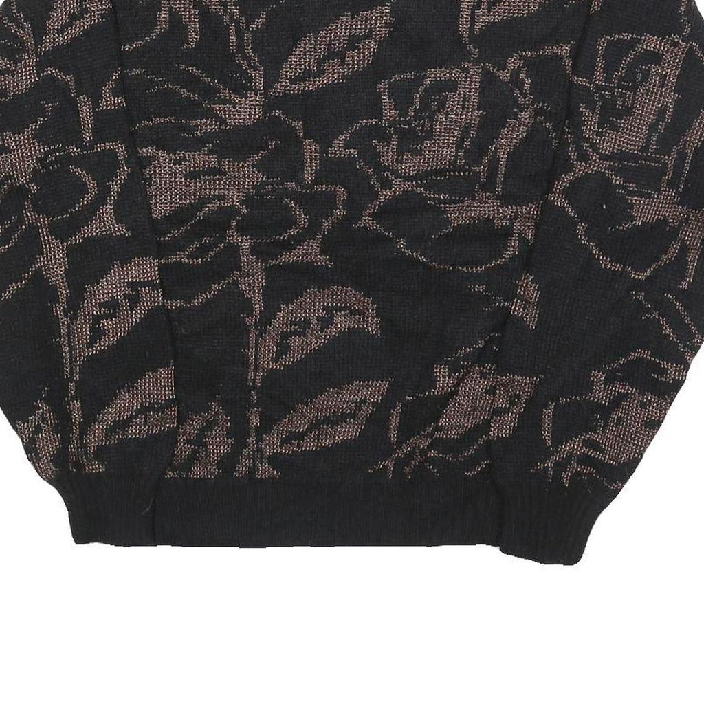 CAMPUS CLASSICS Womens Black Brown Floral Patterned Wool Blend Jumper L Comfort