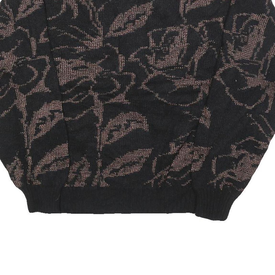 CAMPUS CLASSICS Womens Black Brown Floral Patterned Wool Blend Jumper L Comfort