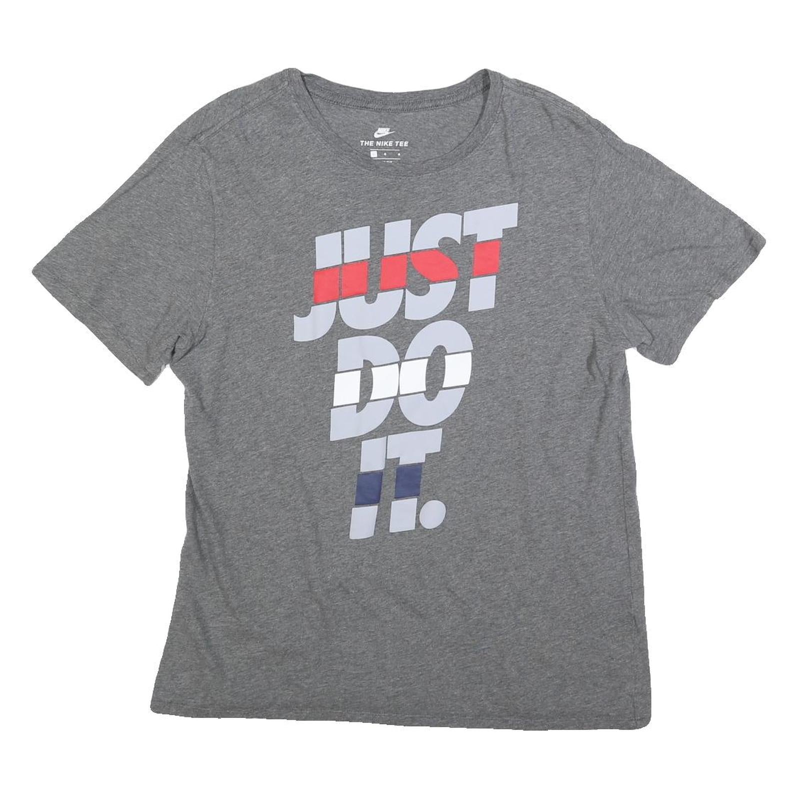 NIKE Mens Grey Just Do It Graphic T-Shirt L Short Sleeve Crew Neck Cotton Blend