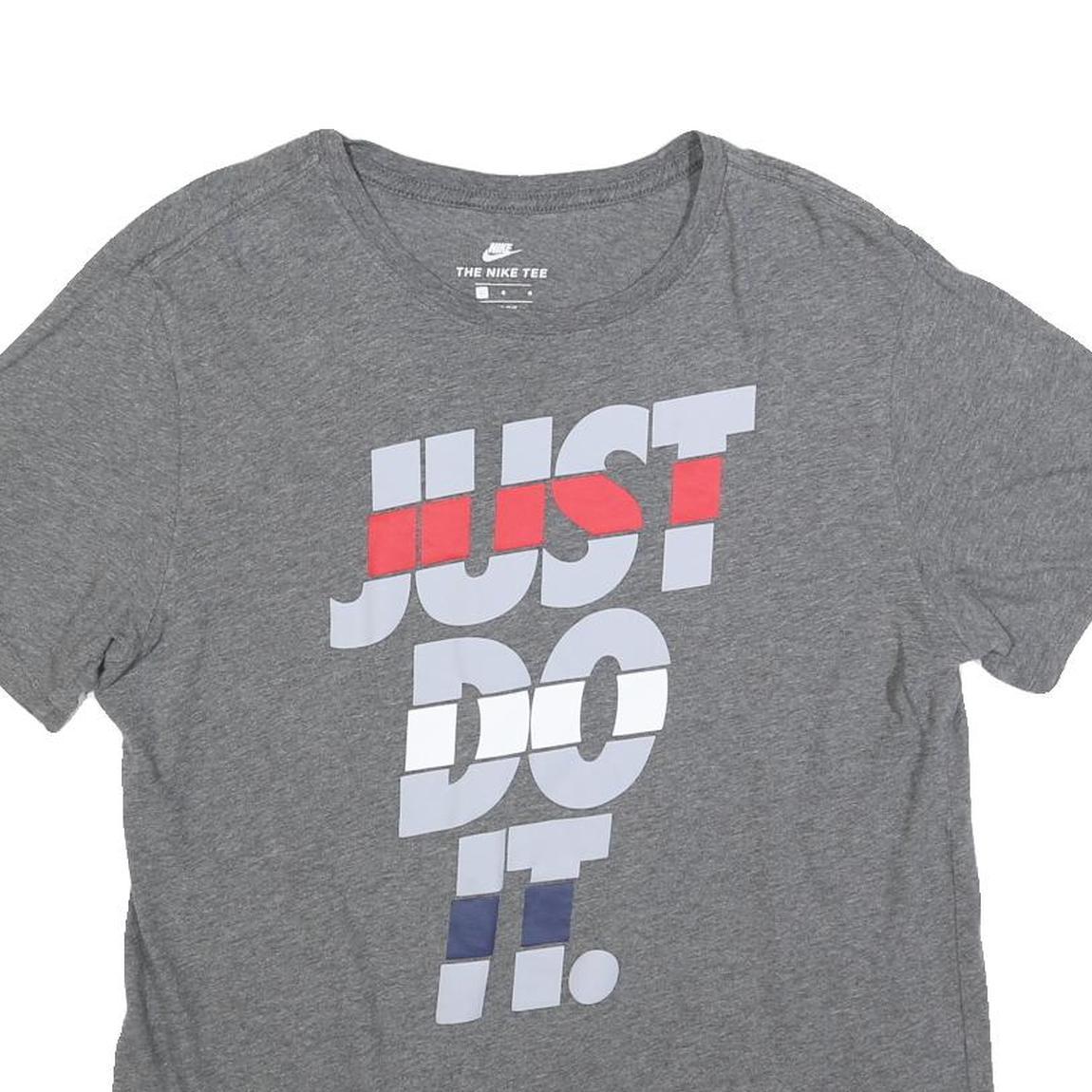 NIKE Mens Grey Just Do It Graphic T-Shirt L Short Sleeve Crew Neck Cotton Blend