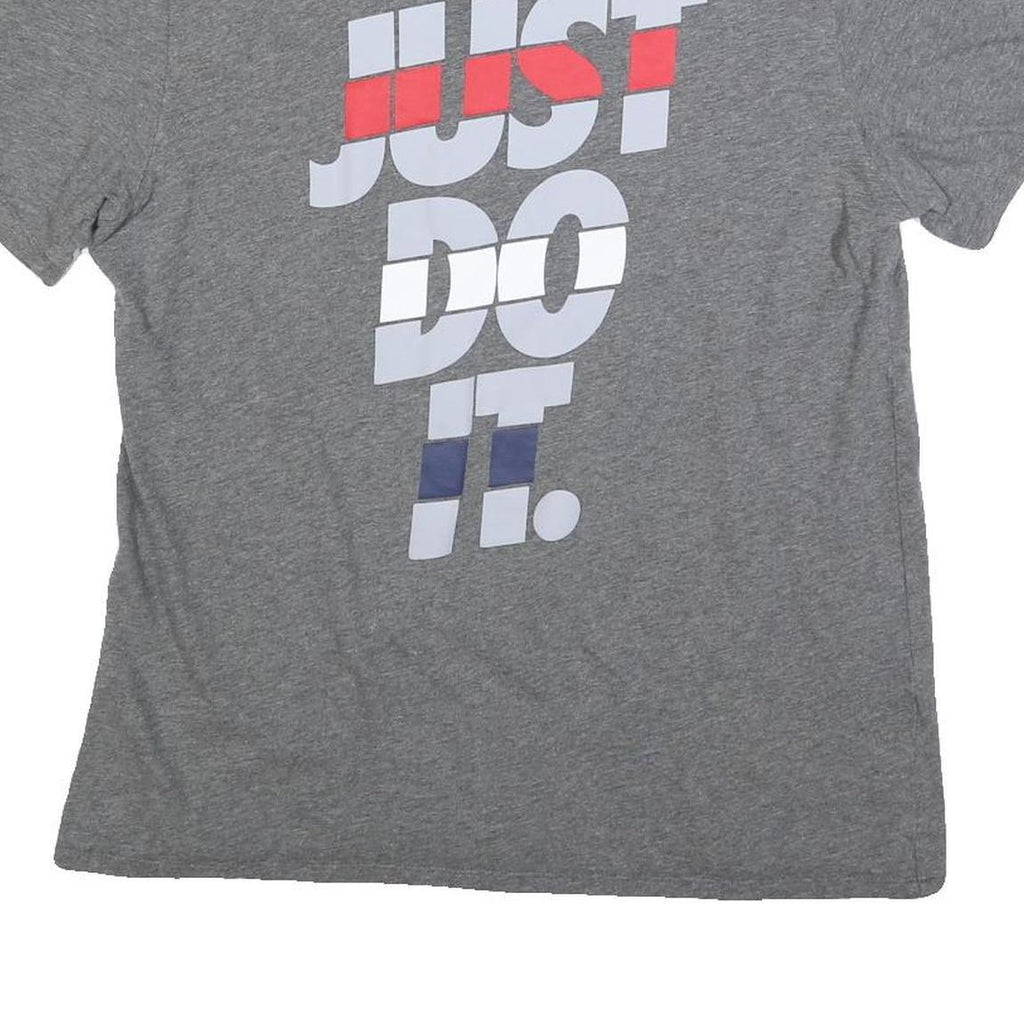 NIKE Mens Grey Just Do It Graphic T-Shirt L Short Sleeve Crew Neck Cotton Blend