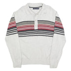NAUTICA Mens Cream & Red Striped Pattern Shawl Collar Pullover Jumper M Cotton
