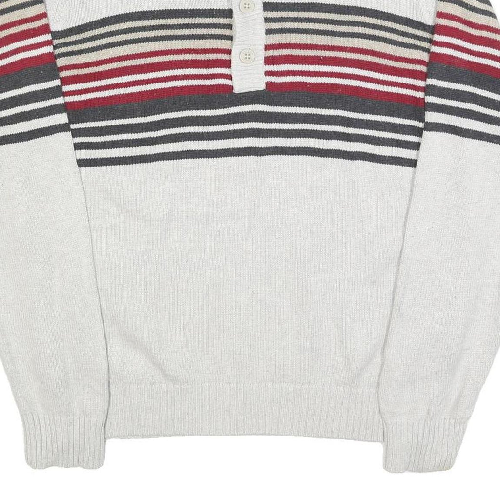 NAUTICA Mens Cream & Red Striped Pattern Shawl Collar Pullover Jumper M Cotton