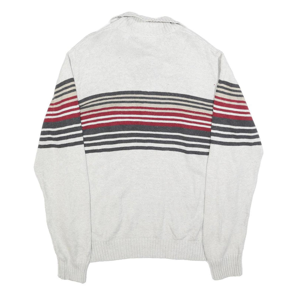 NAUTICA Mens Cream & Red Striped Pattern Shawl Collar Pullover Jumper M Cotton