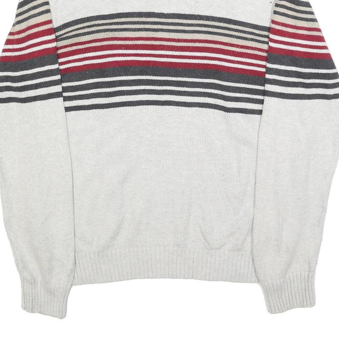 NAUTICA Mens Cream & Red Striped Pattern Shawl Collar Pullover Jumper M Cotton