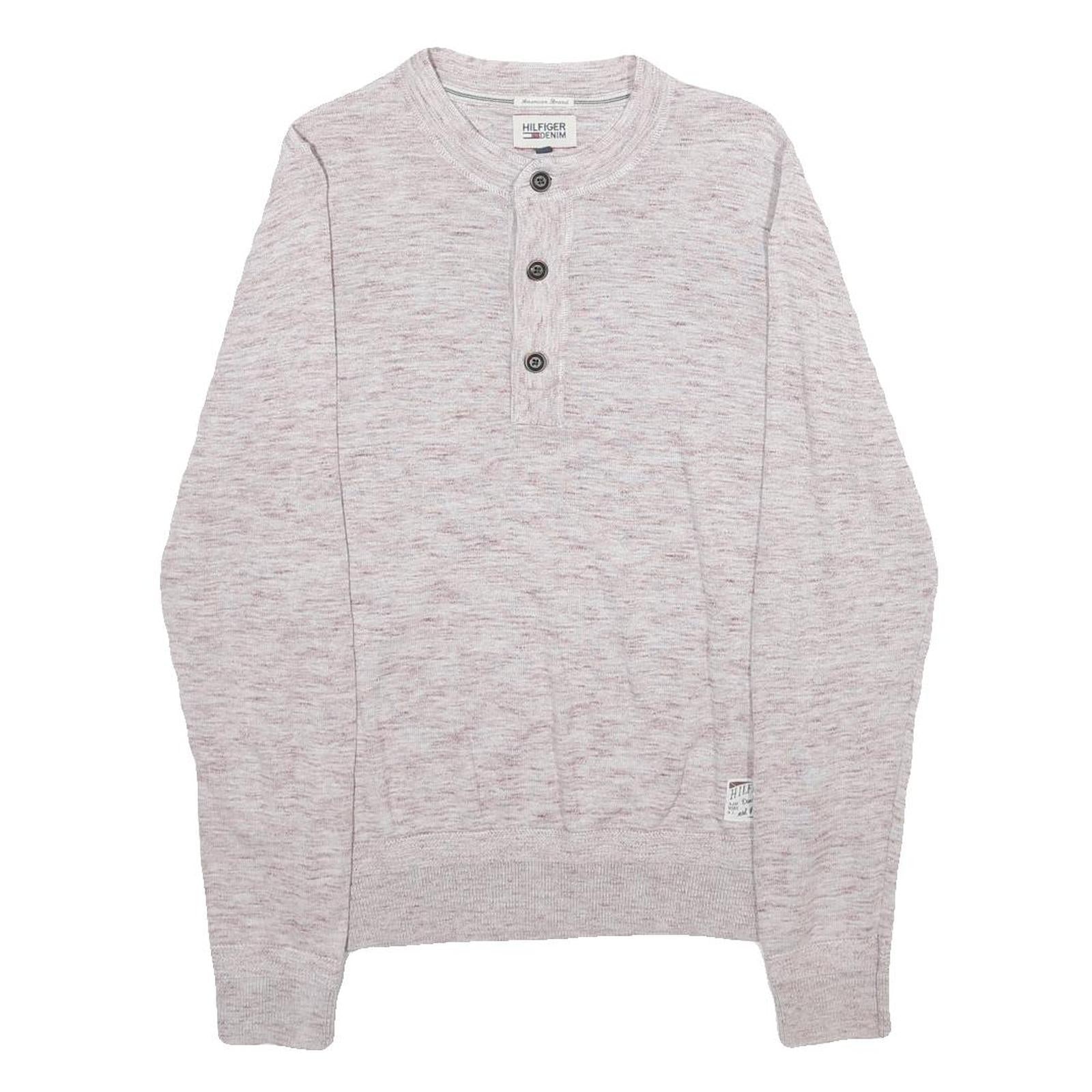 HILFIGER DENIM Mens Cream Pullover Plain Round Neck Basic Knit S Cotton Jumper