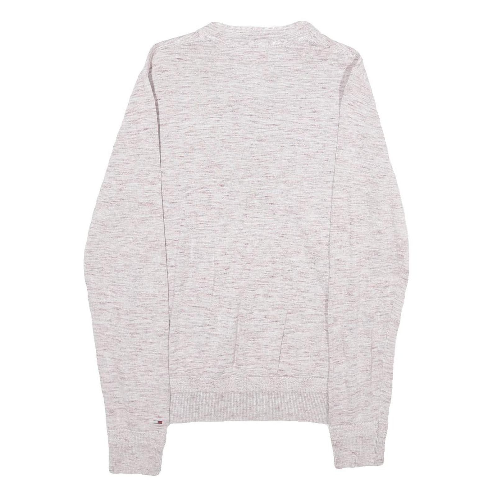 HILFIGER DENIM Mens Cream Pullover Plain Round Neck Basic Knit S Cotton Jumper