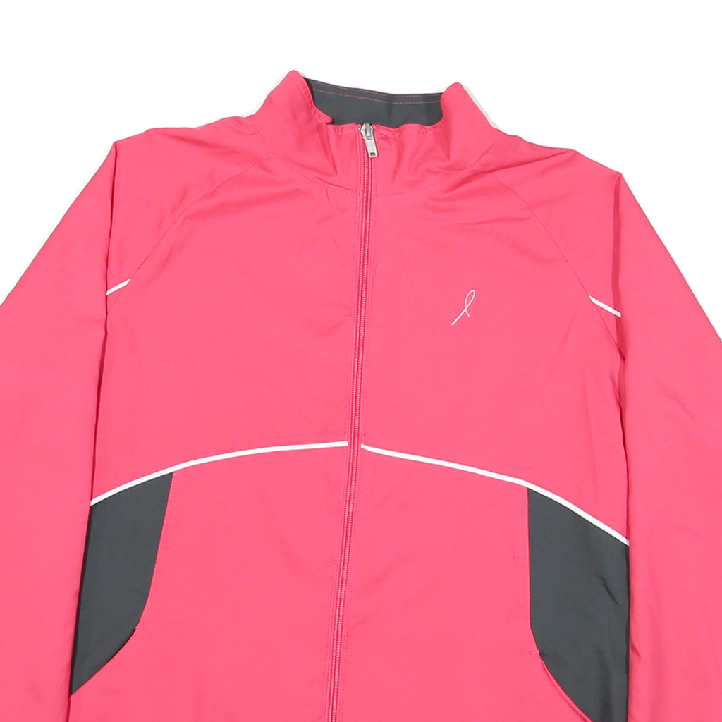 REEBOK Womens Pink & Black Athletic Jacket L Polyester Blend Zip Sport Layer