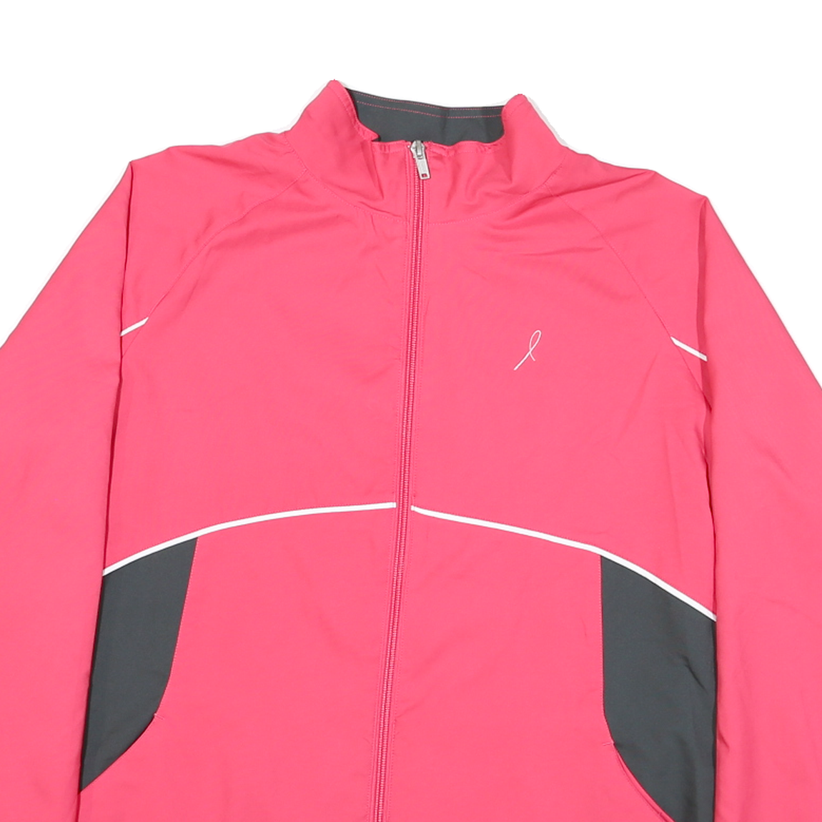 REEBOK Womens Pink & Black Athletic Jacket L Polyester Blend Zip Sport Layer