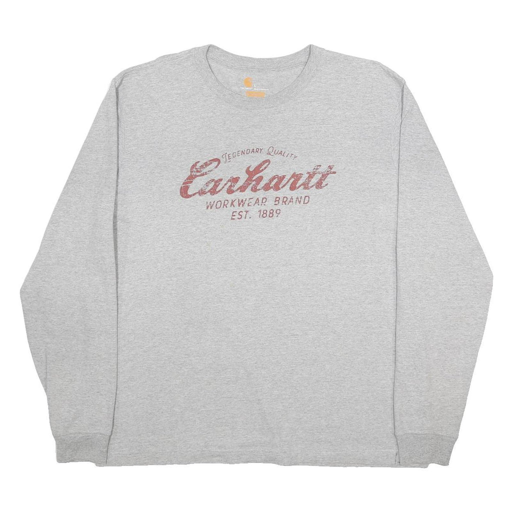 CARHARTT Mens Grey Long Sleeve Crew Neck T-Shirt L Cotton Blend Workwear Graphic