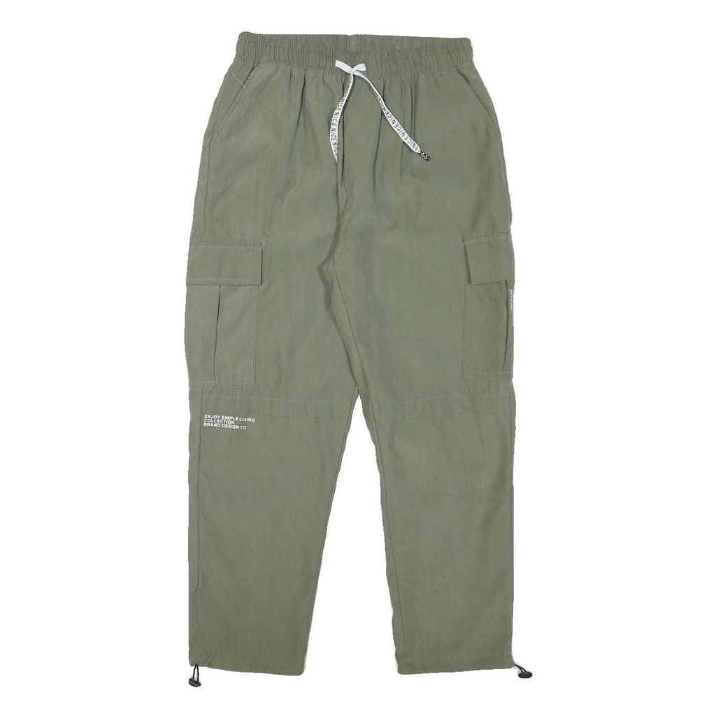 Mens Relaxed Fit Green Cotton Blend Cargo Trousers Waist W27 Length L25