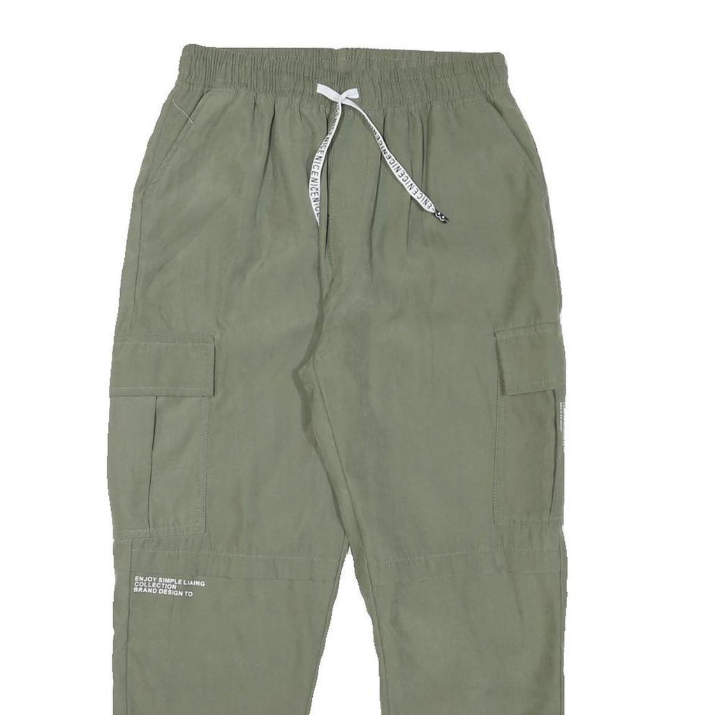 Mens Relaxed Fit Green Cotton Blend Cargo Trousers Waist W27 Length L25