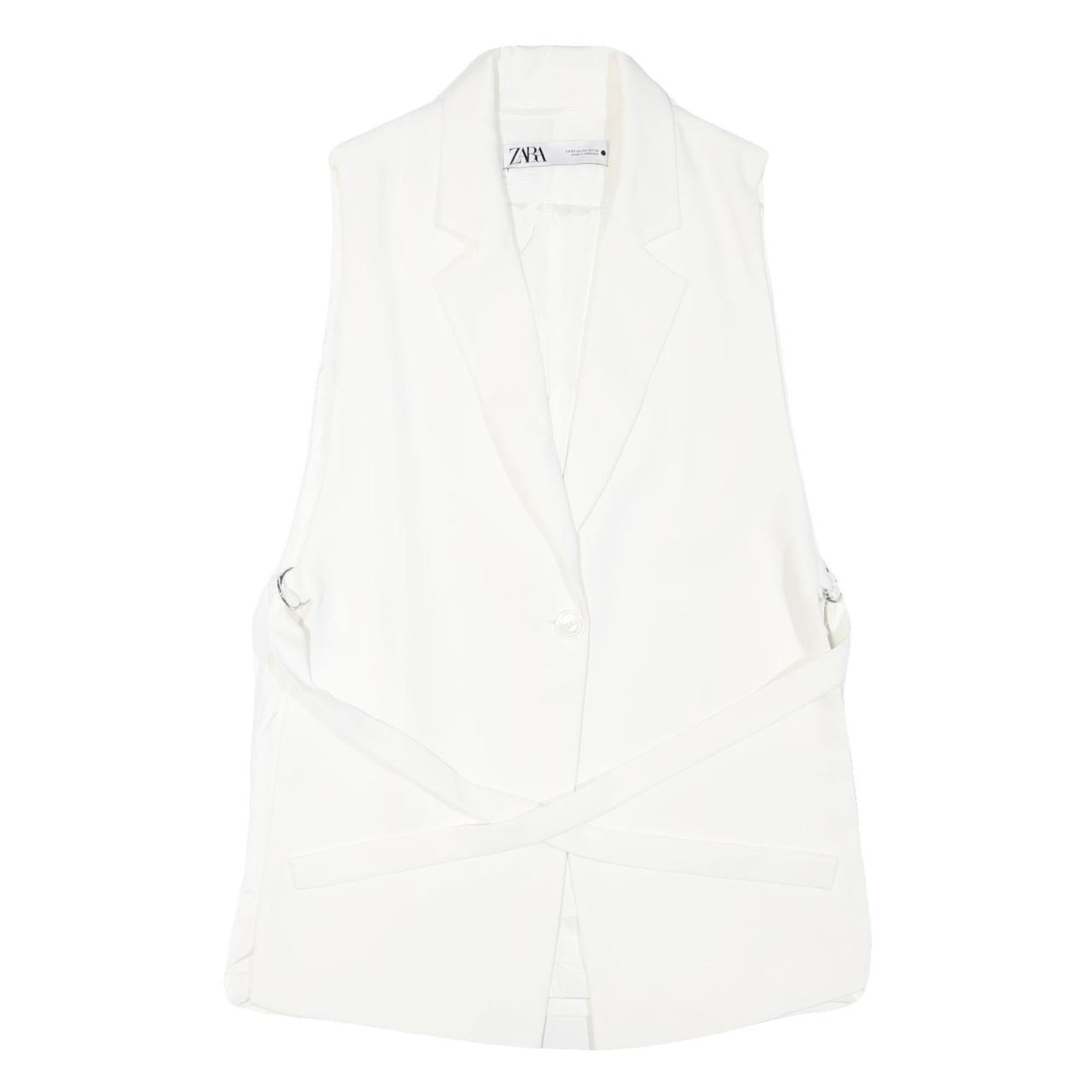 ZARA Womens White Sleeveless Waistcoat XS Button Neck Smart Casual Blazer Vest